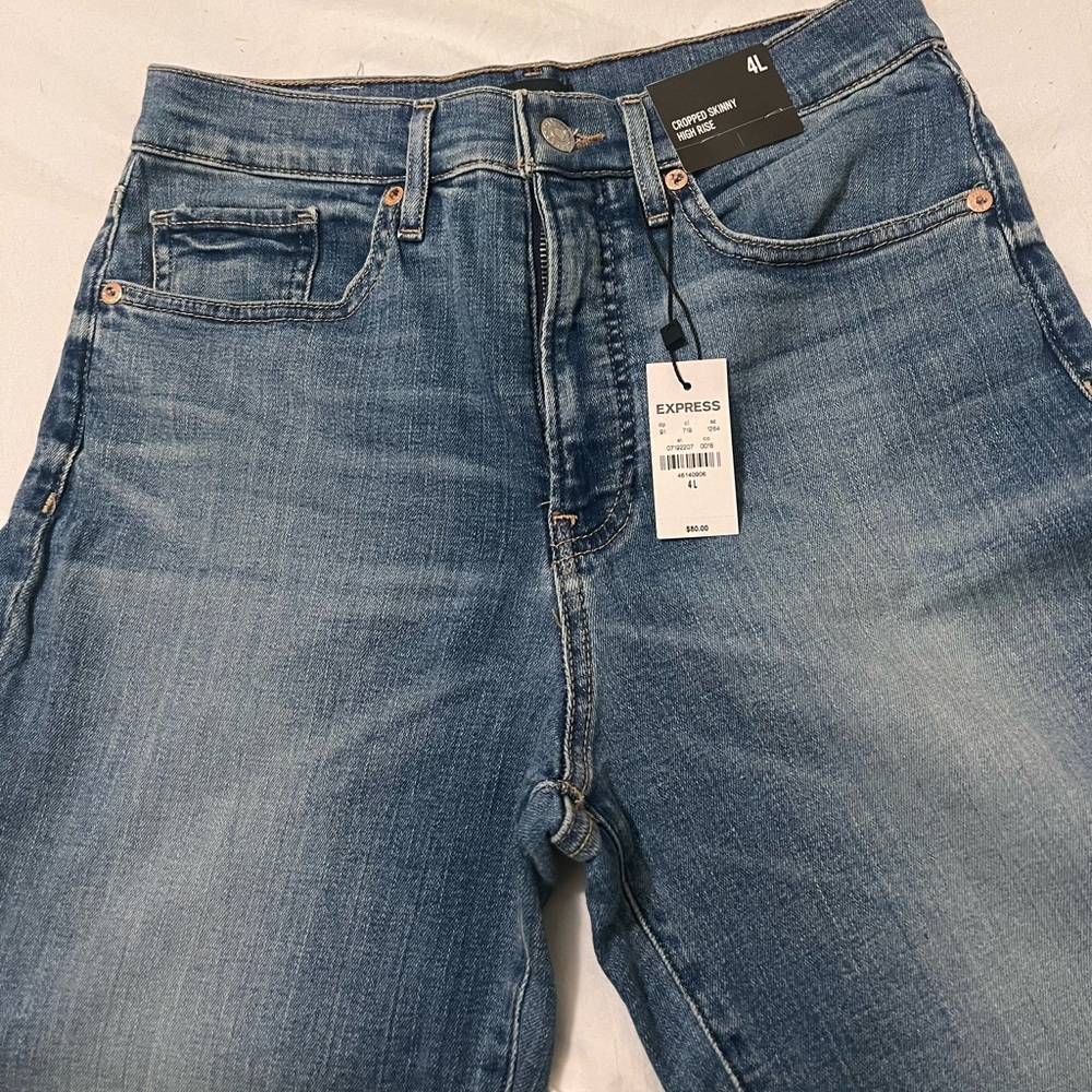 Express Jeans High Waisted Medium Wash Cropped Skinny Jeans